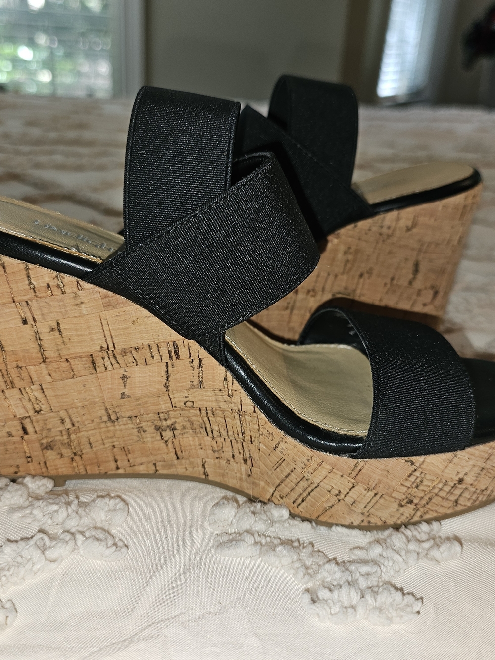 Limelight Black Cork Wedge Sandals - Women's Slip-On Platform